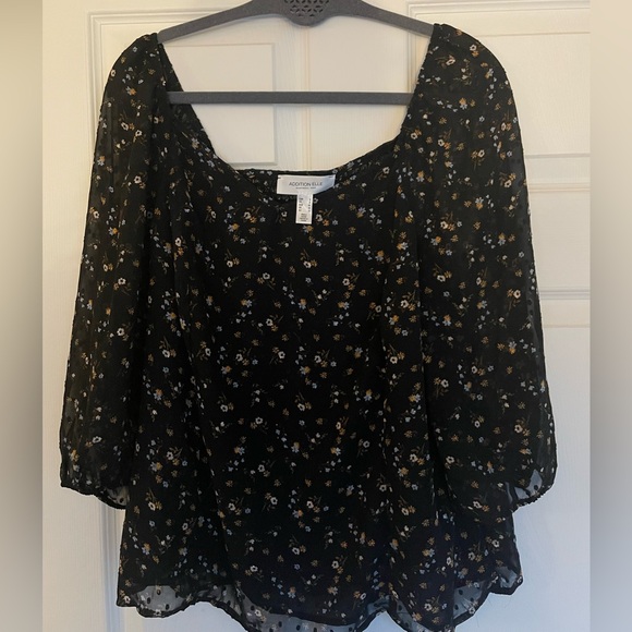 Addition Elle black baby doll blouse with floral detail - Picture 1 of 4